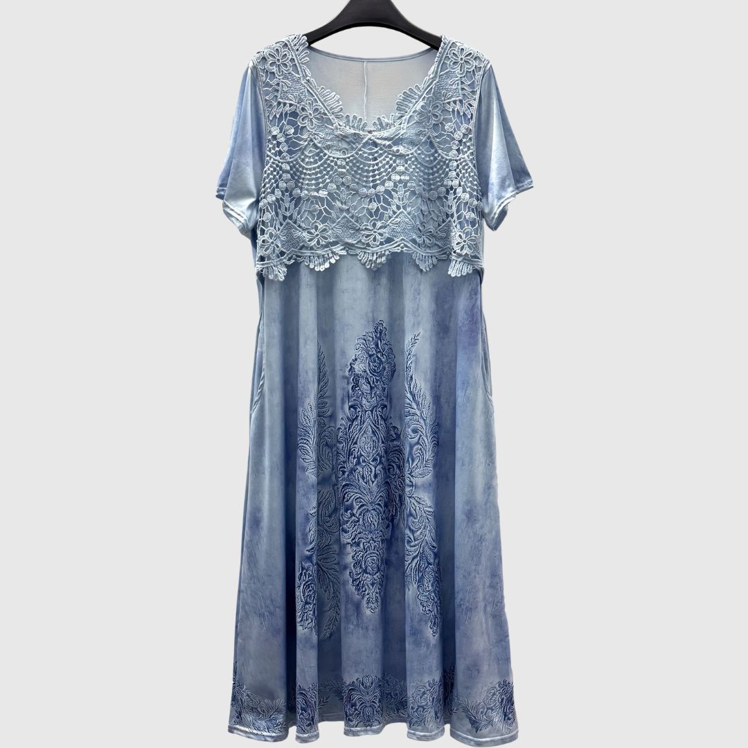 Indigo | Elegancka sukienka midi w kwiaty - widok 6