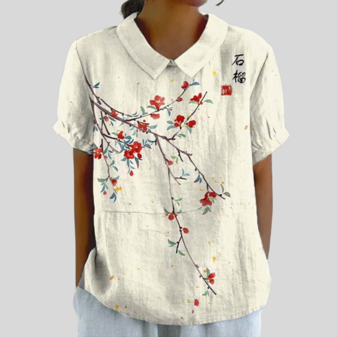Top w kwiaty, elegancki komfort S | Iwona Warszawa