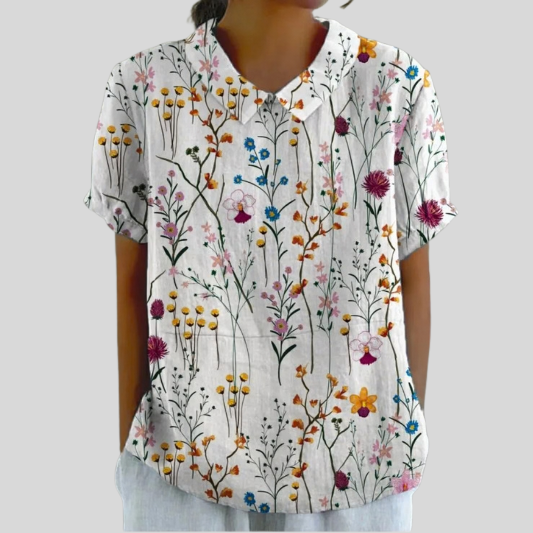 Top w kwiaty, elegancki komfort S | Iwona Warszawa