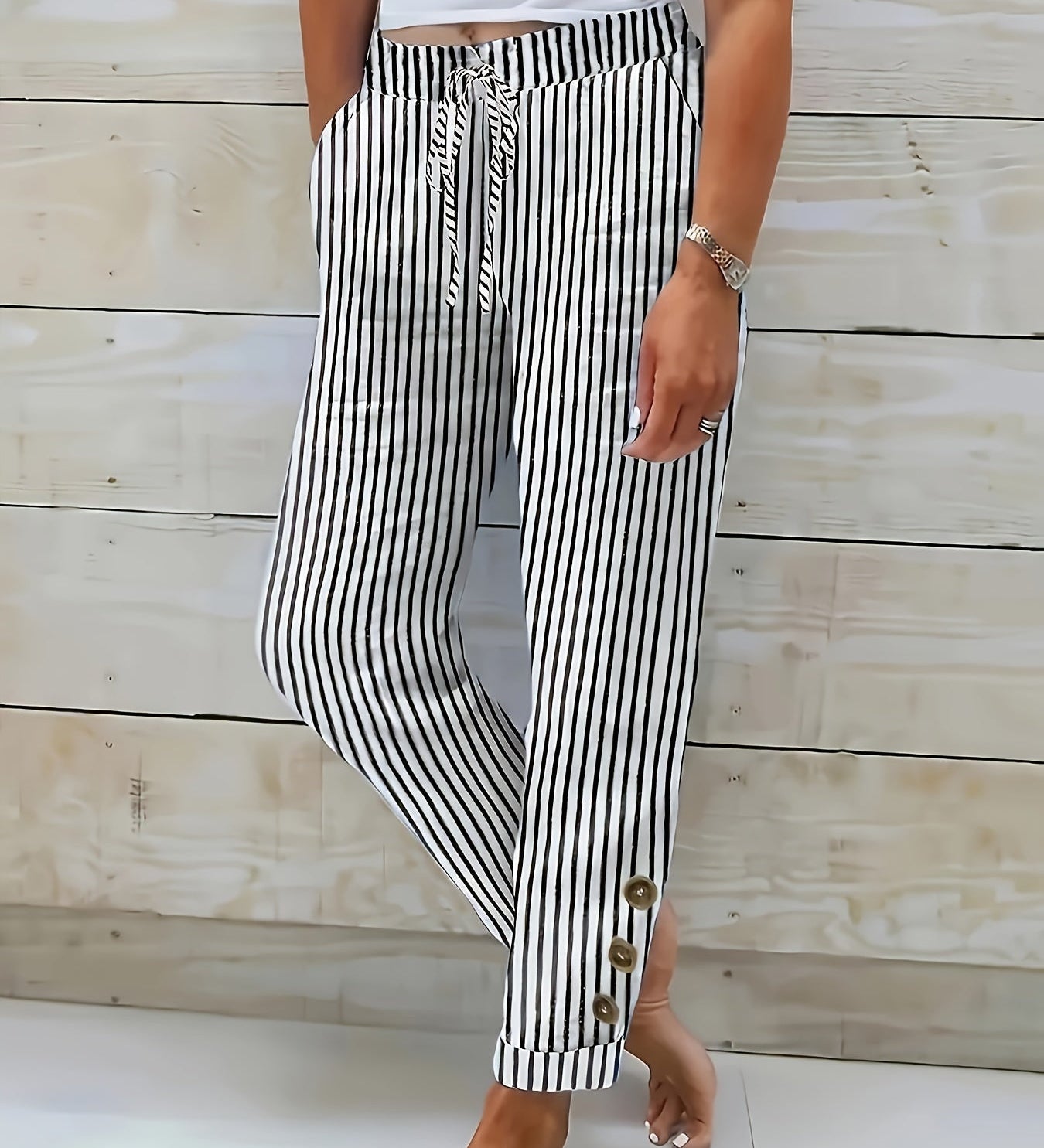 Raquelle - Spodnie casual w paski - widok 2