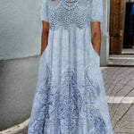 Indigo | Elegancka sukienka midi w kwiaty - widok 2