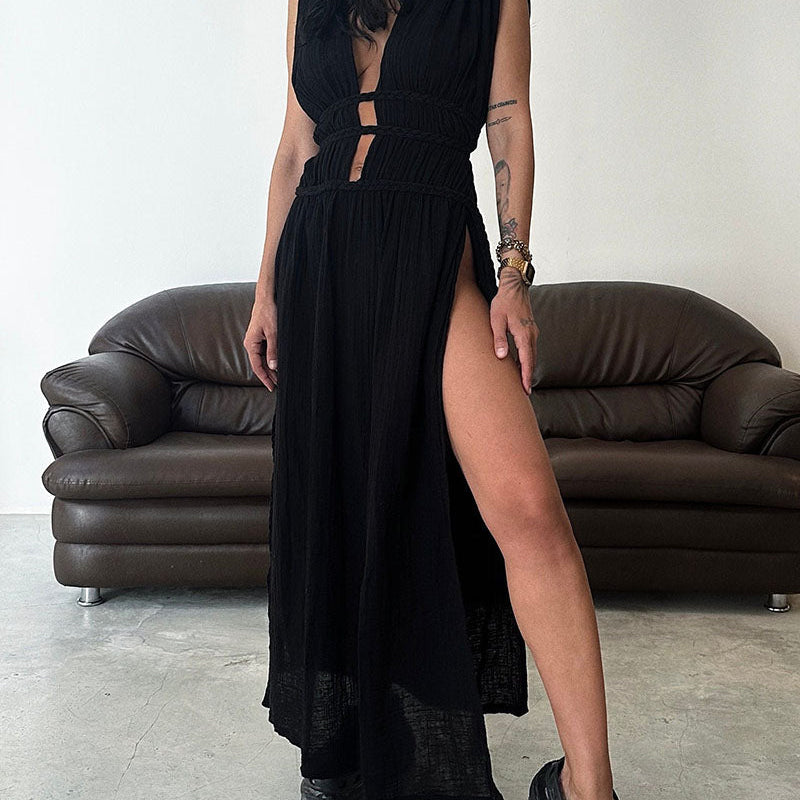 Antonina - Sukienka z fakturą i rozcięciem - widok 8