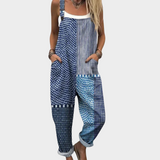 Ogrodniczki boho niebieskie z patchworkiem