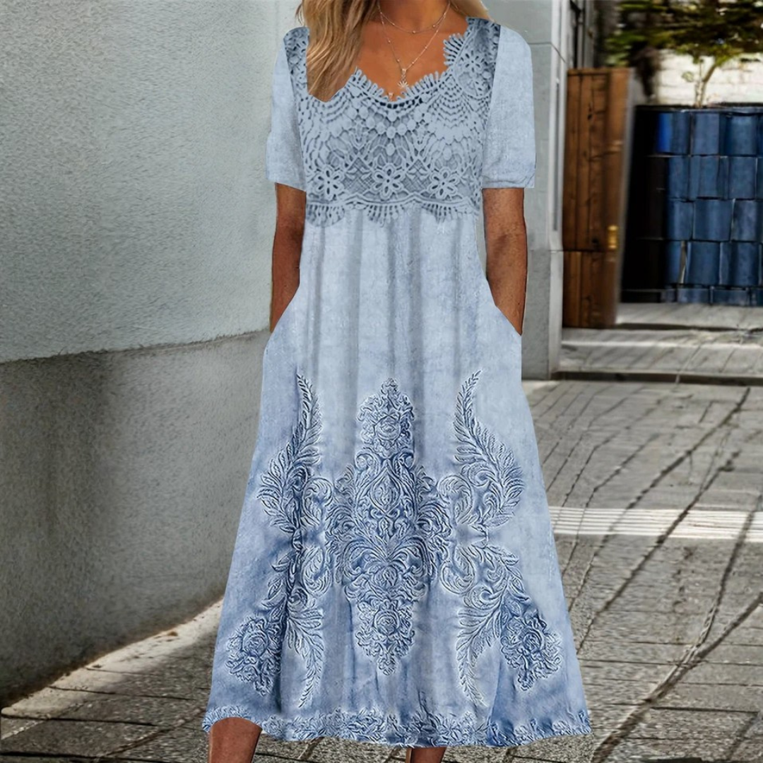 Indigo | Elegancka sukienka midi w kwiaty | Iwona Warszawa