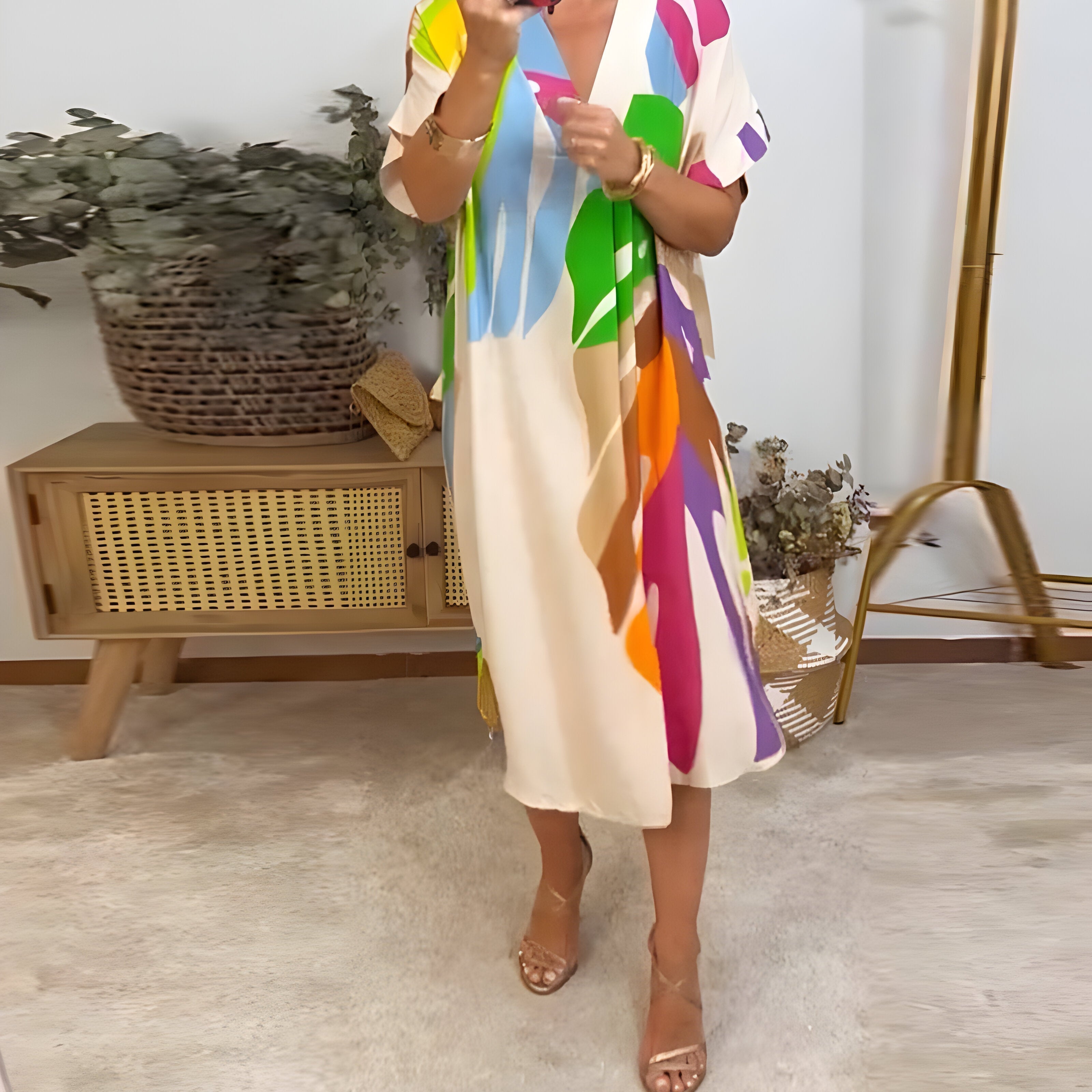Renata - Sukienka z abstrakcyjnym nadrukiem - widok 5