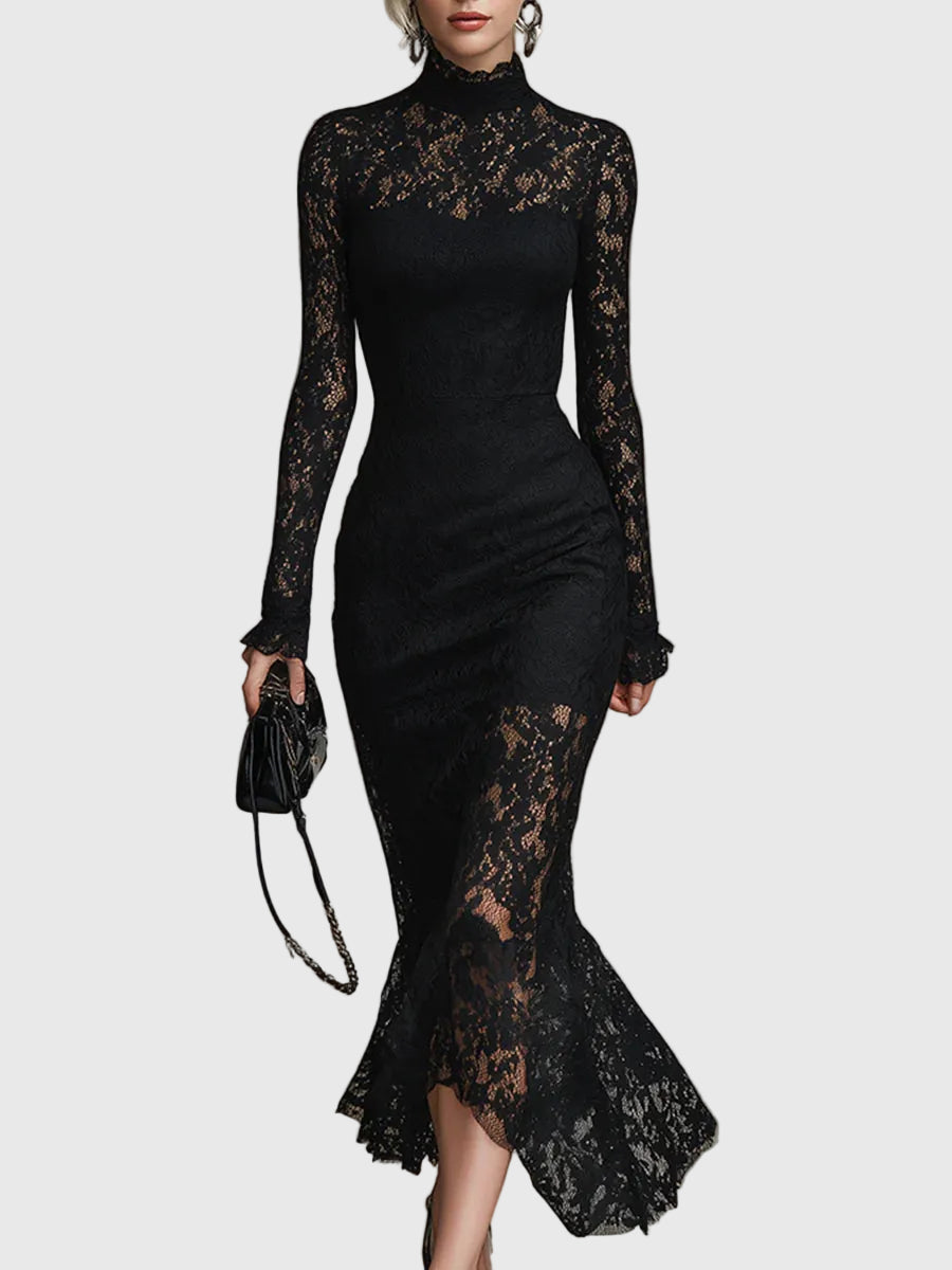 Monica | Elegancka sukienka maxi z rozkloszowaną koronkową spódnicą | Iwona Warszawa
