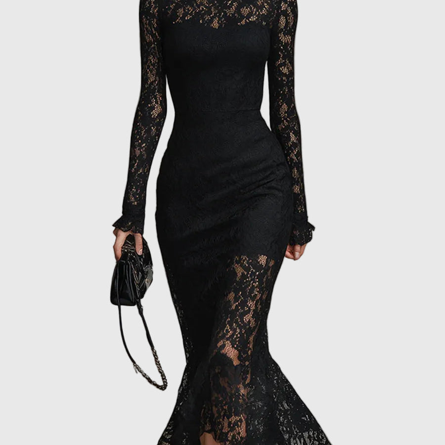 Monica | Elegancka sukienka maxi z rozkloszowaną koronkową spódnicą | Iwona Warszawa
