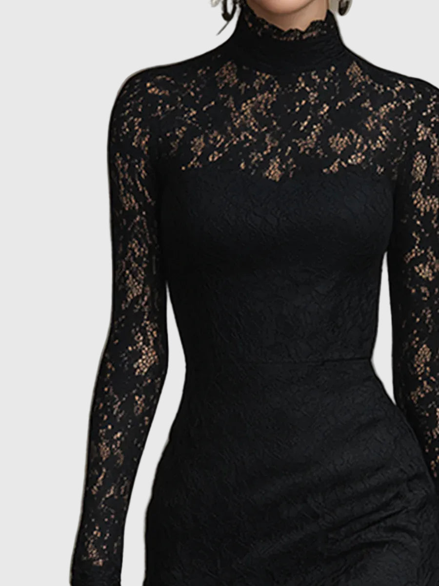 Monica | Elegancka sukienka maxi z rozkloszowaną koronkową spódnicą - widok 3