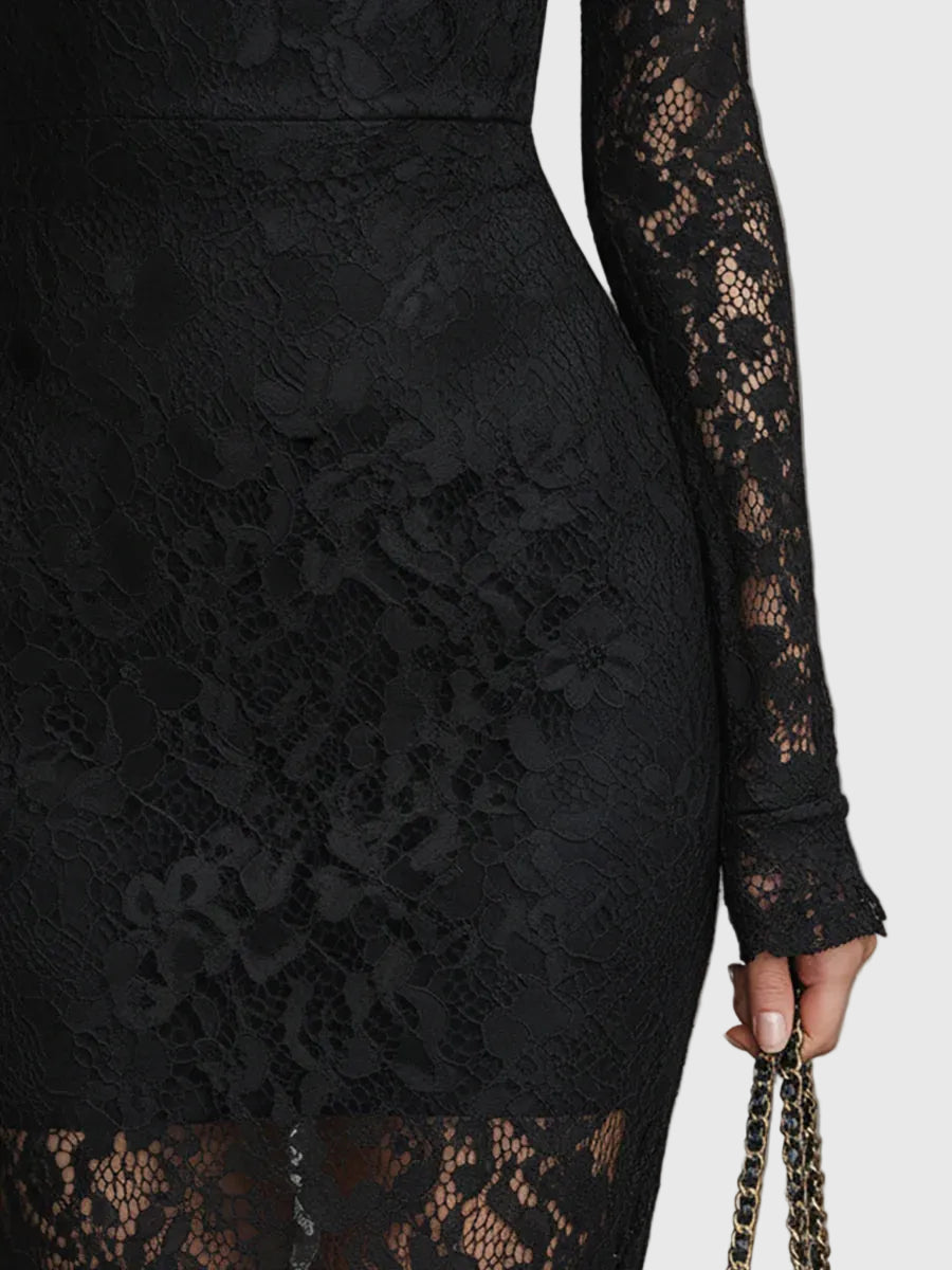 Monica | Elegancka sukienka maxi z rozkloszowaną koronkową spódnicą - widok 4