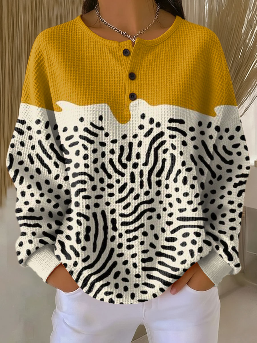 Kamila | Sweter waflowy musztardowy we wzór | Iwona Warszawa