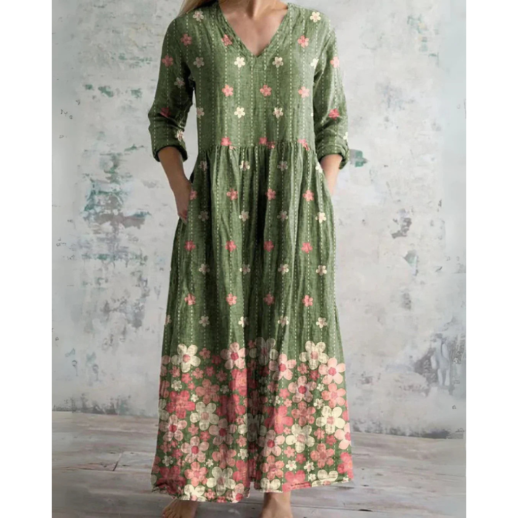 Eleanor | Sukienka maxi w kwiaty w stylu vintage - widok 2