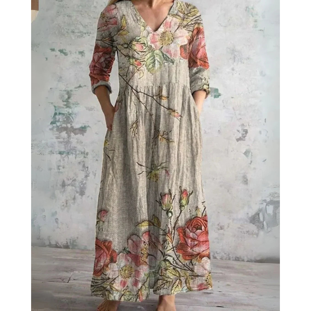 Eleanor | Sukienka maxi w kwiaty w stylu vintage - widok 3