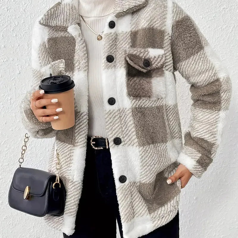 Mariola | Elegancka polarowa kurtka w kratę | Iwona Warszawa