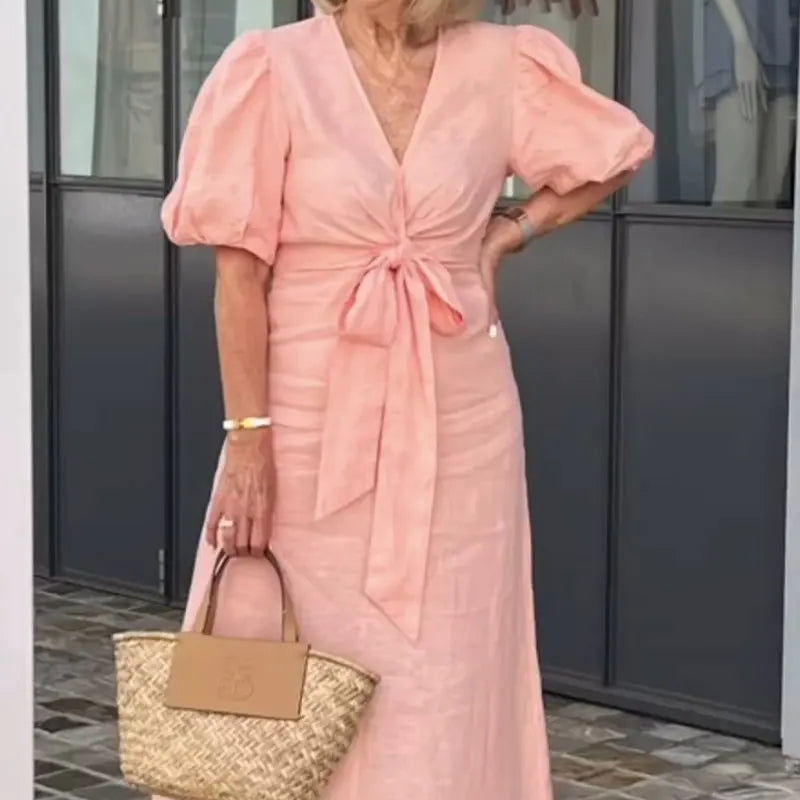 Lidia | Elegancka sukienka midi z dekoltem V | Iwona Warszawa