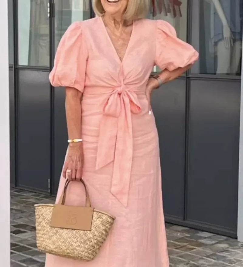 Lynora | Elegancka sukienka midi z dekoltem V | Iwona Warszawa
