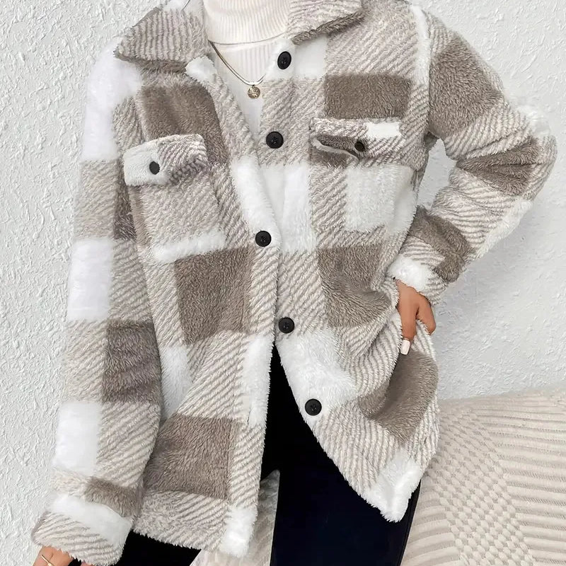 Mariola | Elegancka polarowa kurtka w kratę - widok 2
