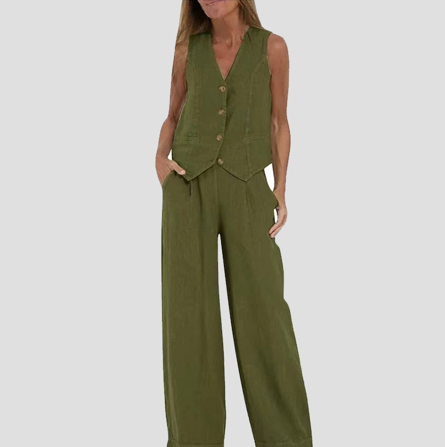 Aira - Komplet z zapinaną kamizelką i szerokimi spodniami - widok 16