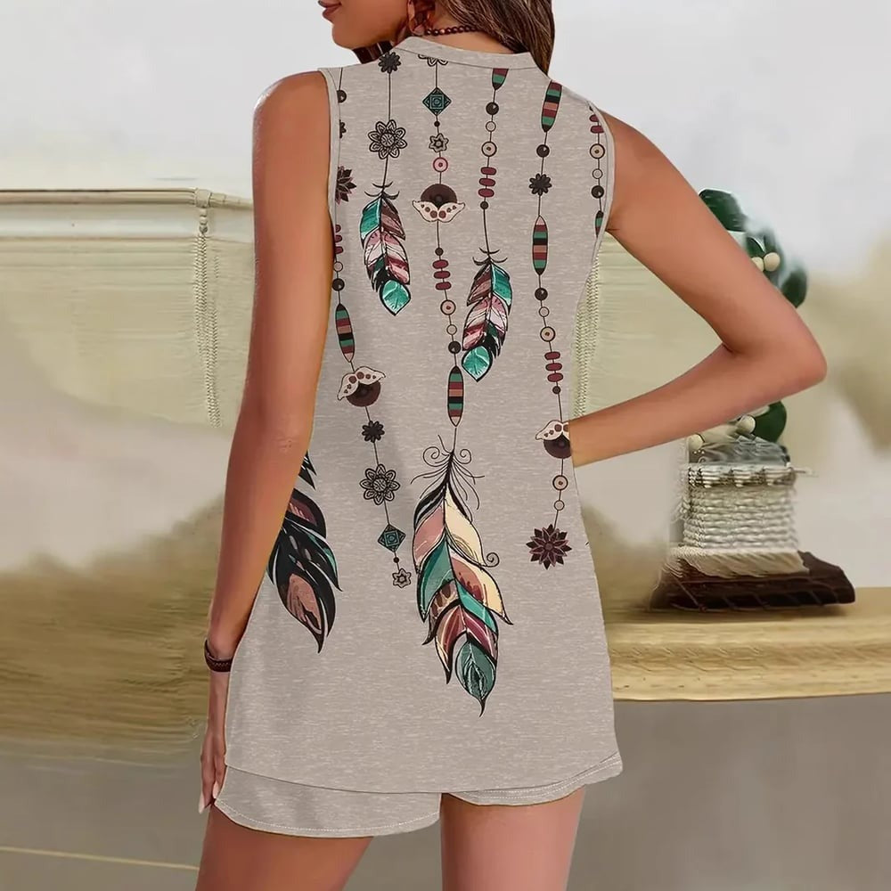 Vilma - Luźny komplet boho w pióra - widok 2